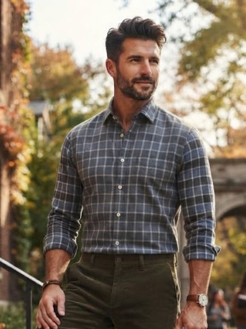 Soul of London Men's Blue Plaid Long Sleeve Button-Down Shirt Size 16.5 L
